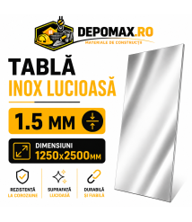 Tabla inox lucioasa BA, 1.5 x 1250 x 2500 mm, 3.125 mp Tabla inox lucioasa BA, 1.5 x 1250 x 2500 mm, 3.125 mp